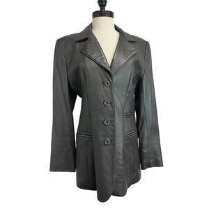 MLC Leather Blazer Women Size 10 Black Excellent Longline Made In Canada Coat